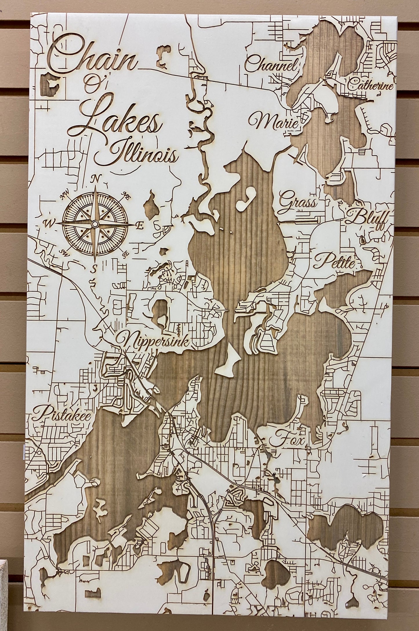 Chain O' Lake Illinois Custom Map in Papier Blanc